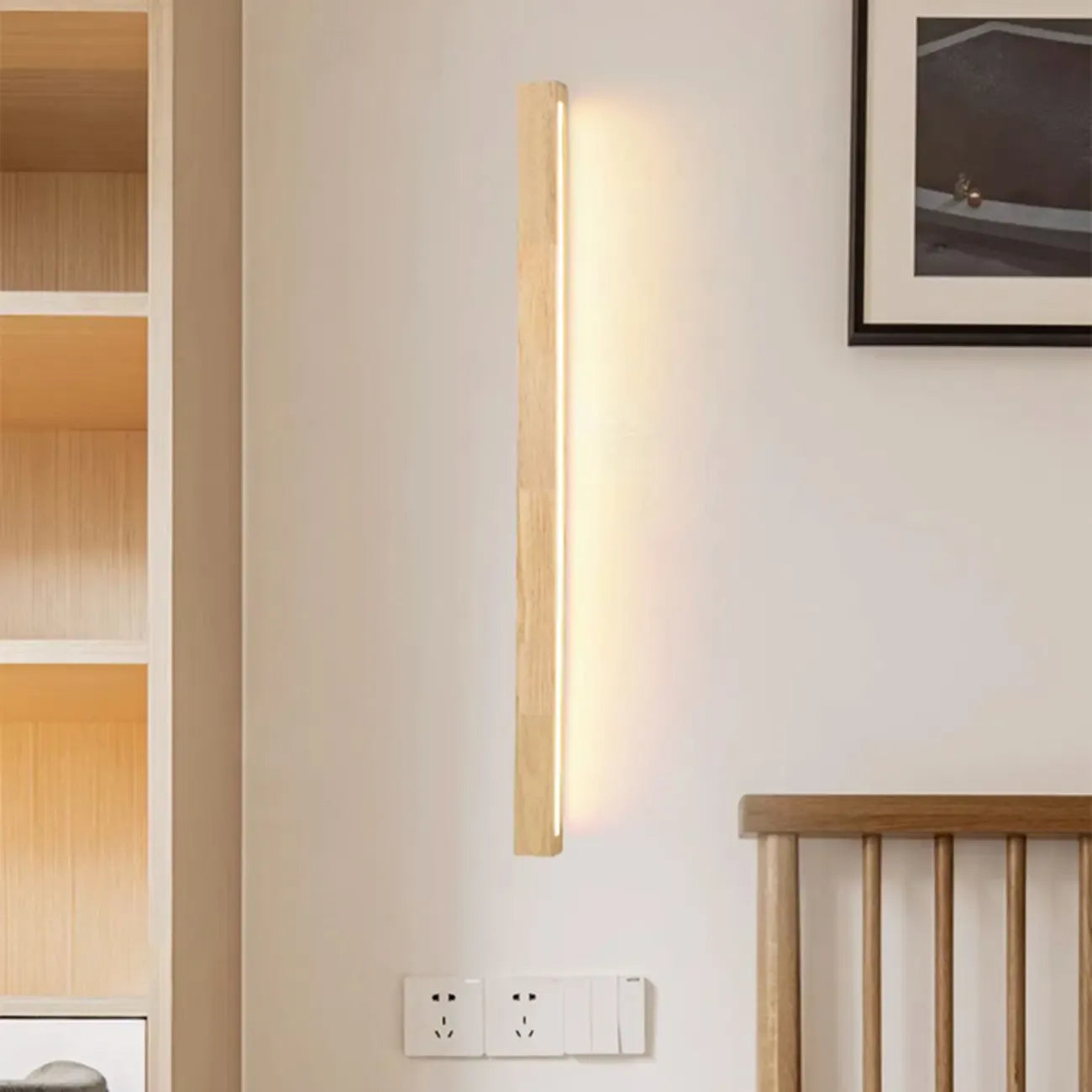 Applique murale LED linéaire minimaliste en bois pour intérieur