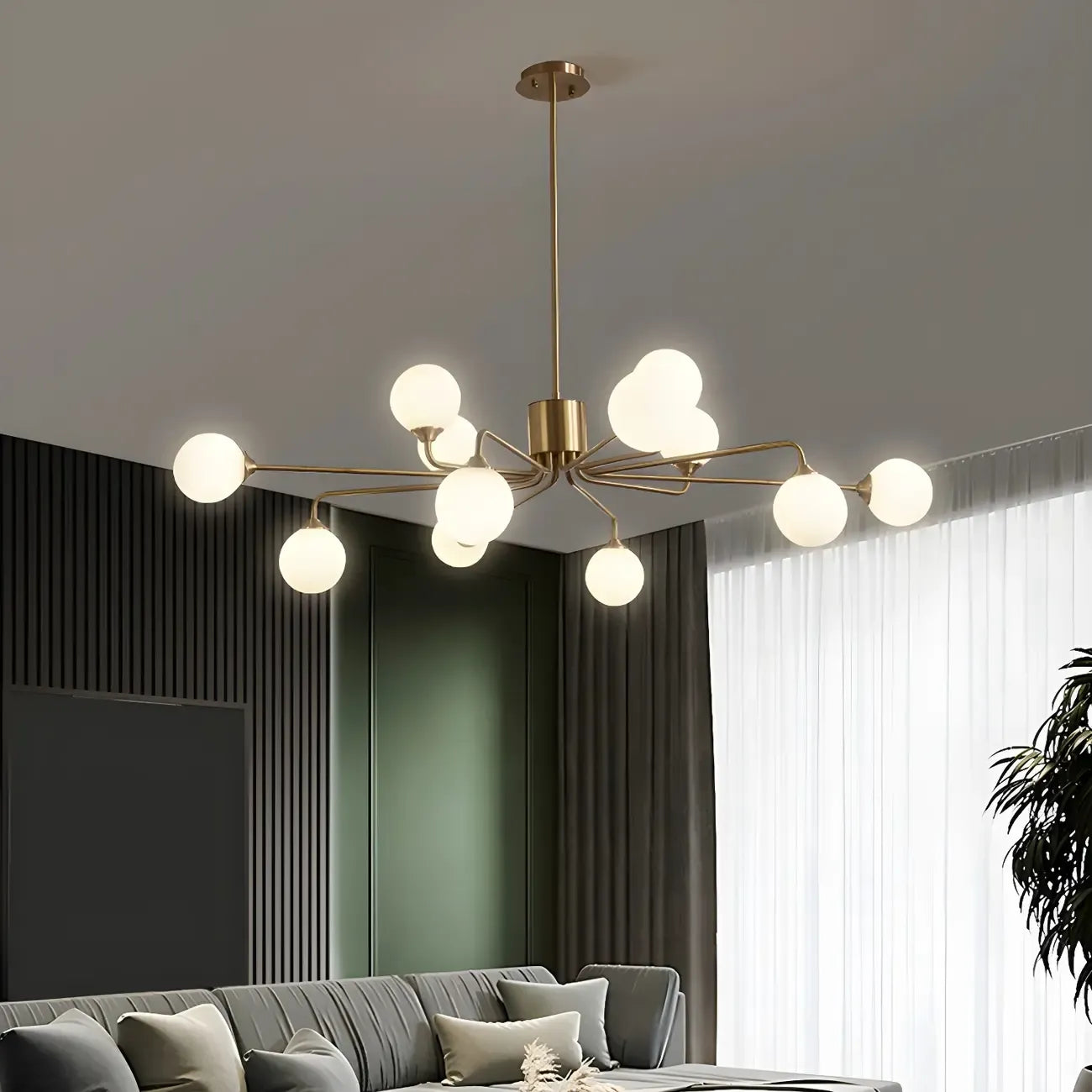 Lampadario Sputnik a globo in vetro moderno in ottone regolabile