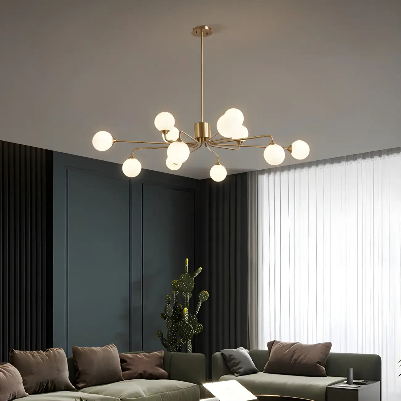 Lampadario Sputnik a globo in vetro moderno in ottone regolabile