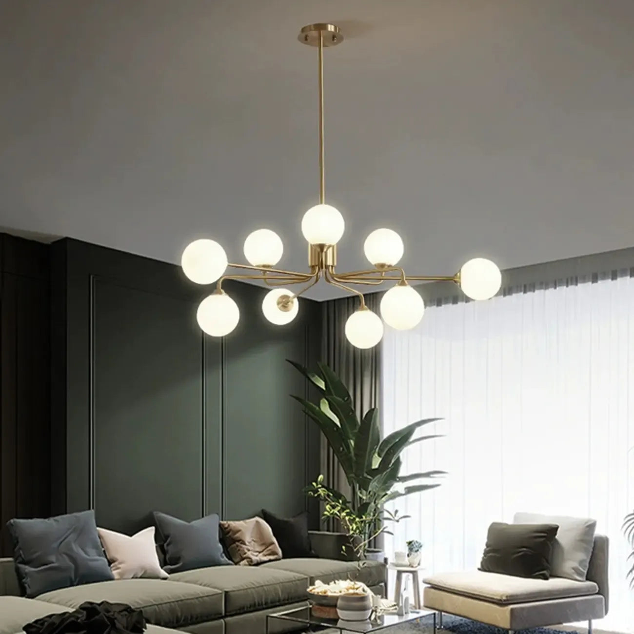 Lampadario Sputnik a globo in vetro moderno in ottone regolabile
