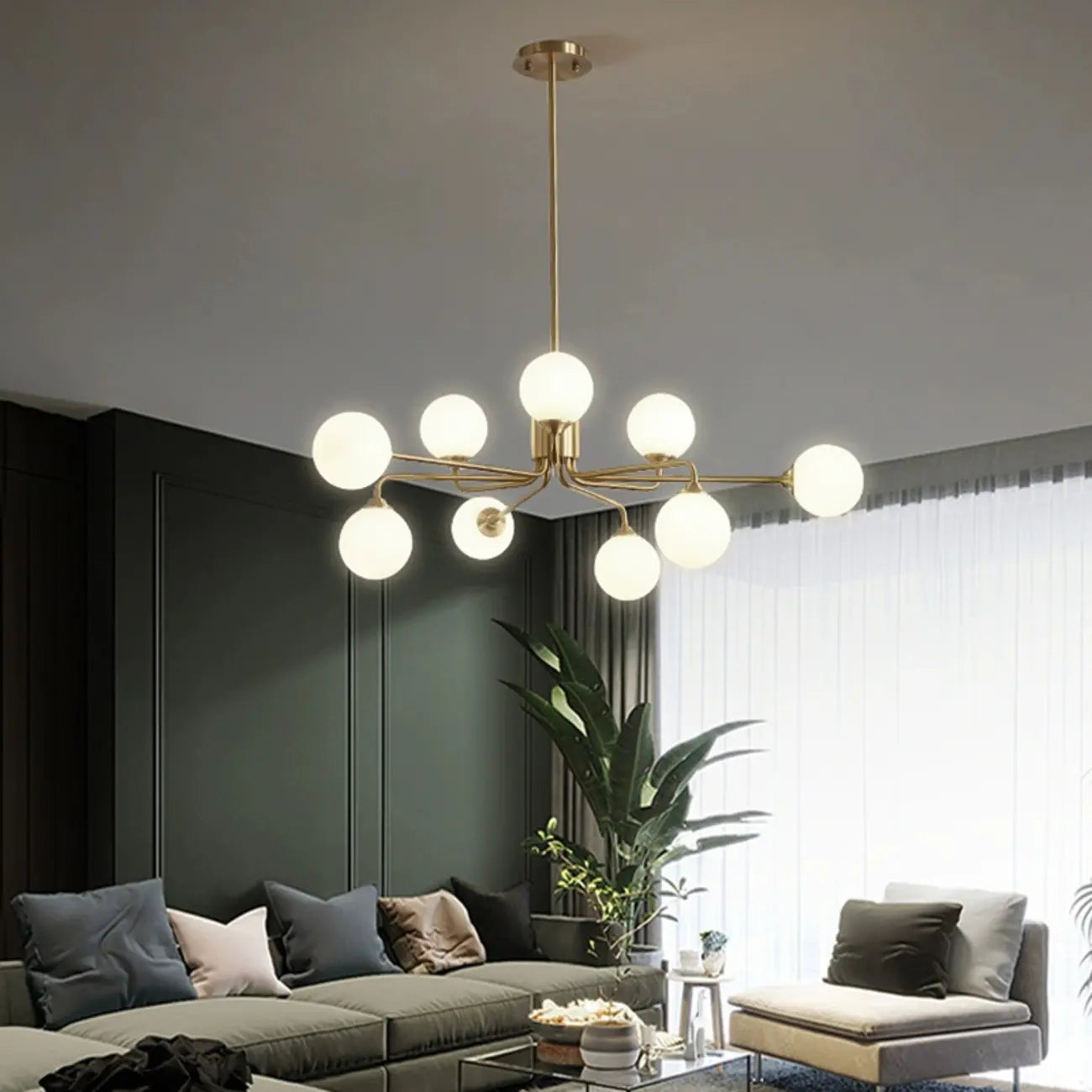 Lampadario Sputnik a globo in vetro moderno in ottone regolabile