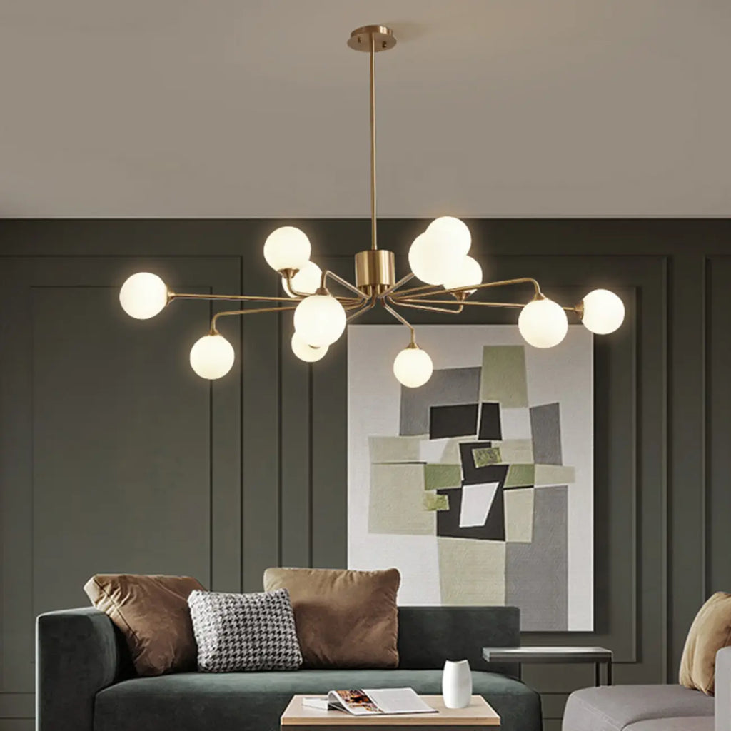 Lampadario Sputnik a globo in vetro moderno in ottone regolabile