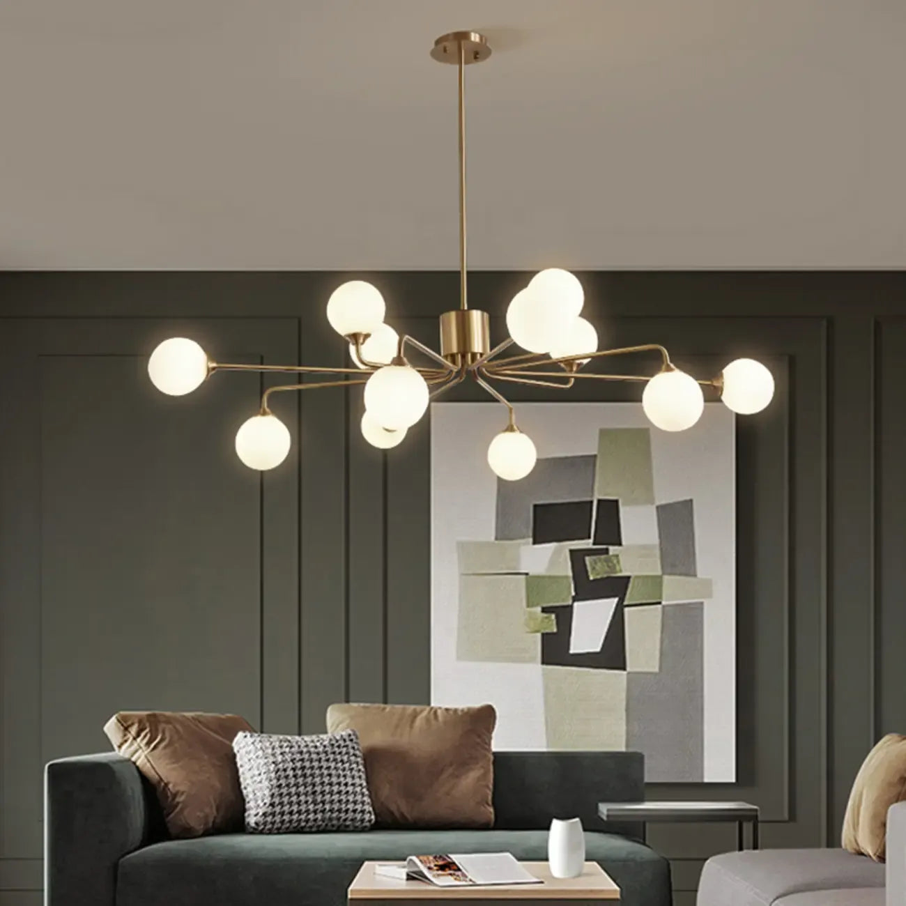 Lampadario Sputnik a globo in vetro moderno in ottone regolabile