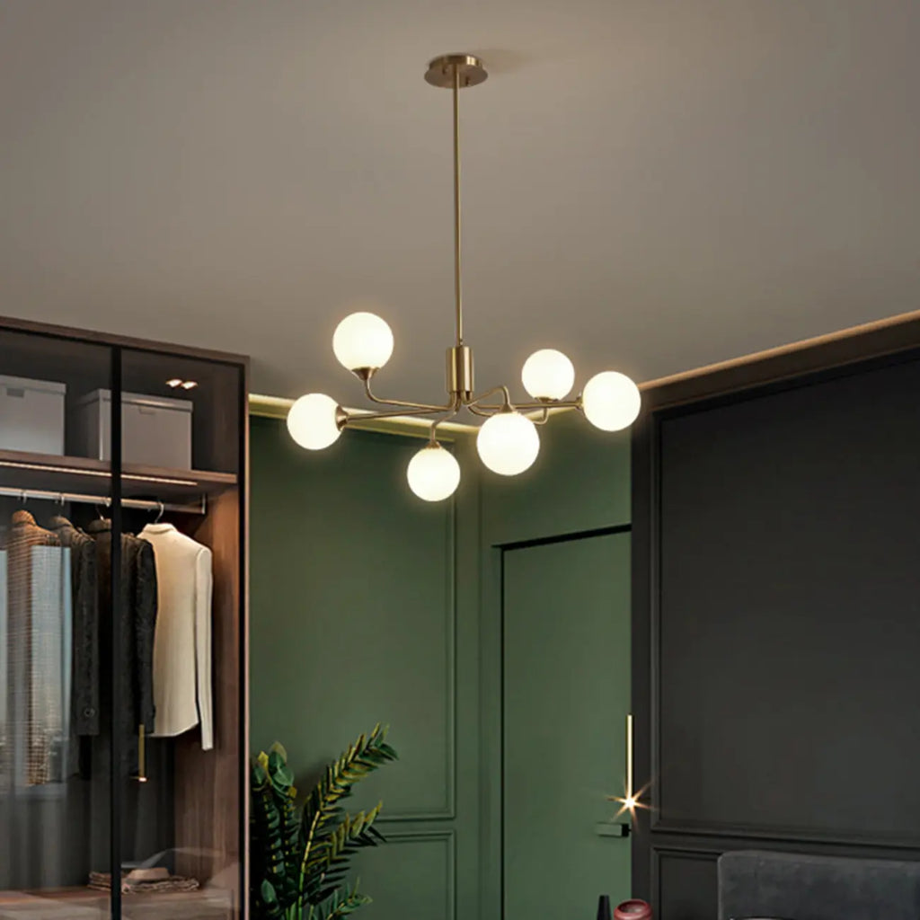 Lampadario Sputnik a globo in vetro moderno in ottone regolabile
