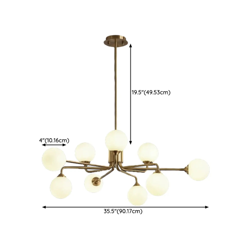 Lampadario Sputnik a globo in vetro moderno in ottone regolabile