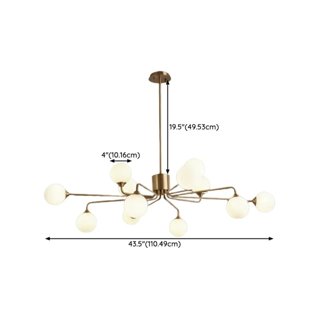 Lampadario Sputnik a globo in vetro moderno in ottone regolabile