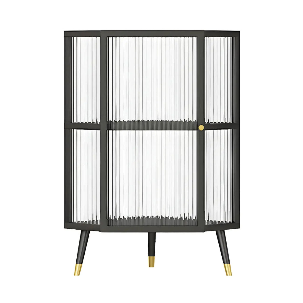 Meuble d'angle moderne en métal noir et verre côtelé