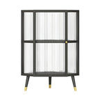 Meuble d'angle moderne en métal noir et verre côtelé