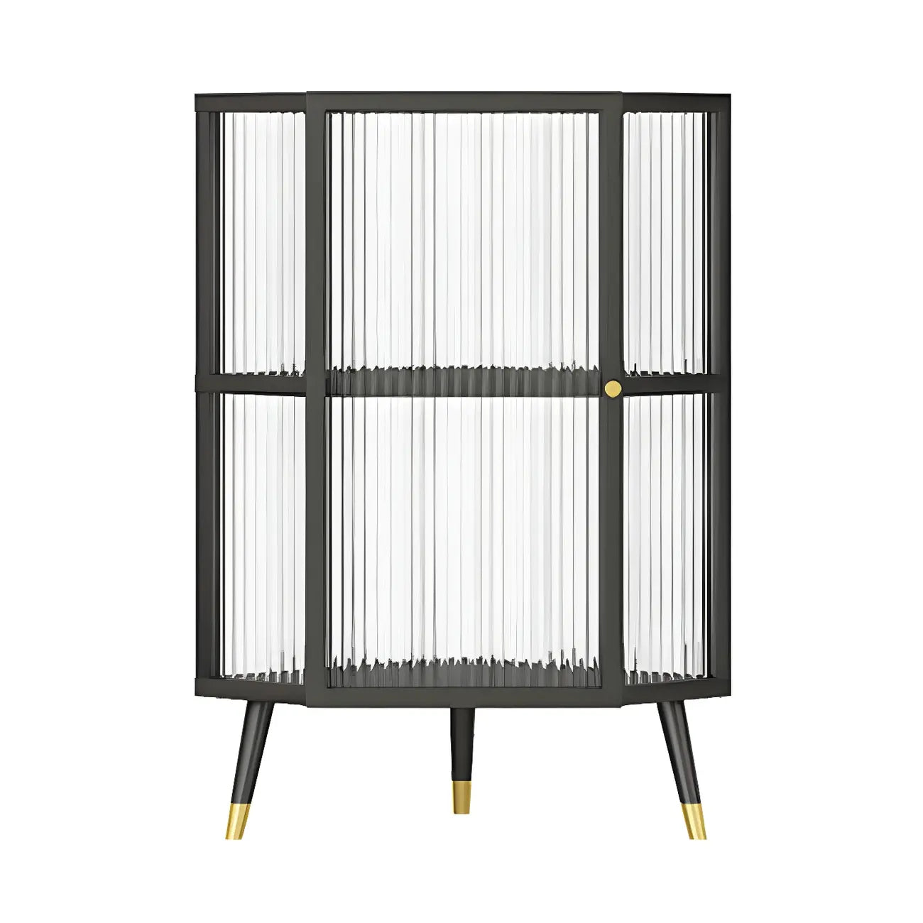 Meuble d'angle moderne en métal noir et verre côtelé