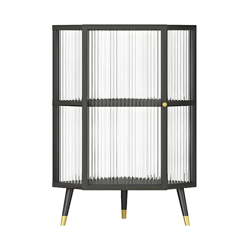 Meuble d'angle moderne en métal noir et verre côtelé