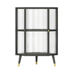 Meuble d'angle moderne en métal noir et verre côtelé