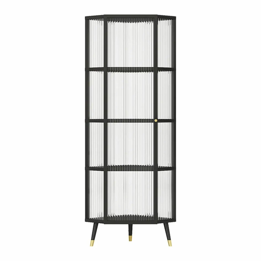 Meuble d'angle moderne en métal noir et verre côtelé