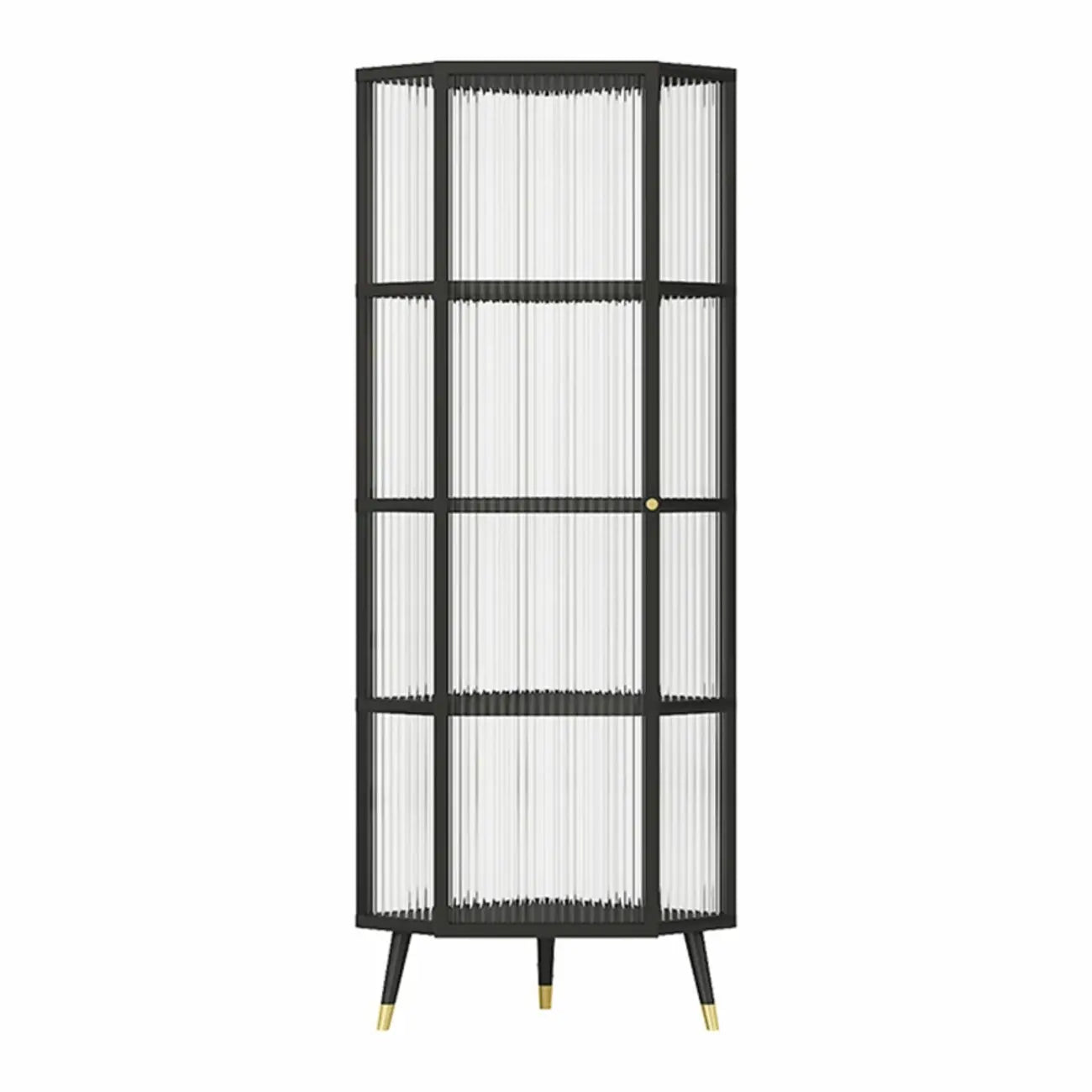 Meuble d'angle moderne en métal noir et verre côtelé