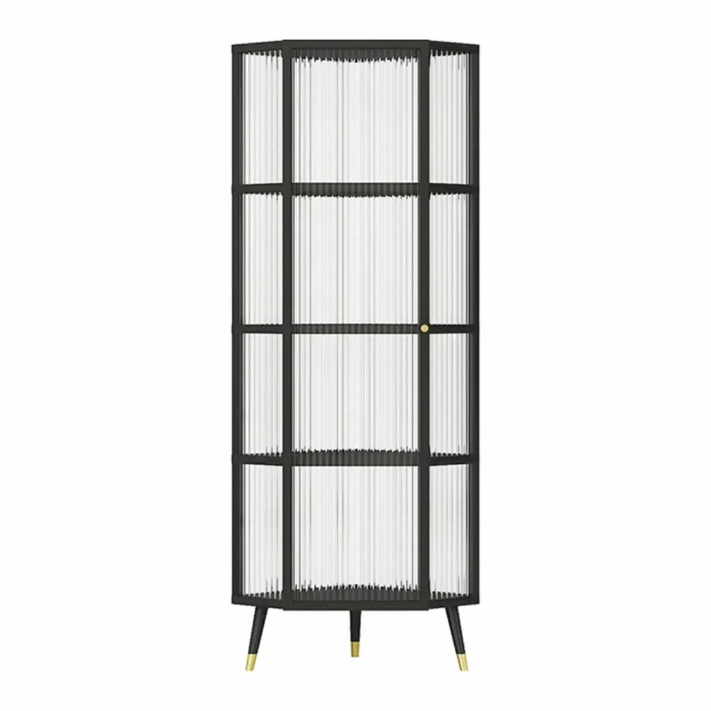 Meuble d'angle moderne en métal noir et verre côtelé