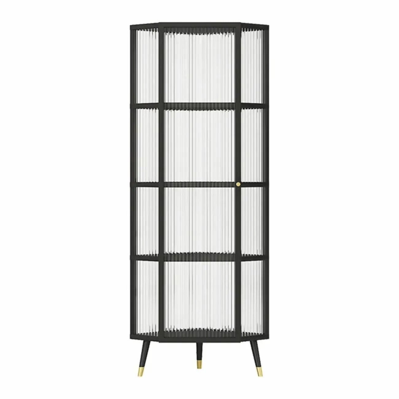 Meuble d'angle moderne en métal noir et verre côtelé