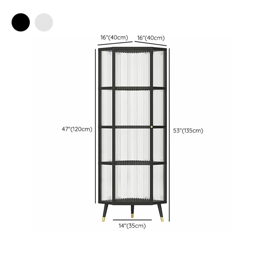 Meuble d'angle moderne en métal noir et verre côtelé