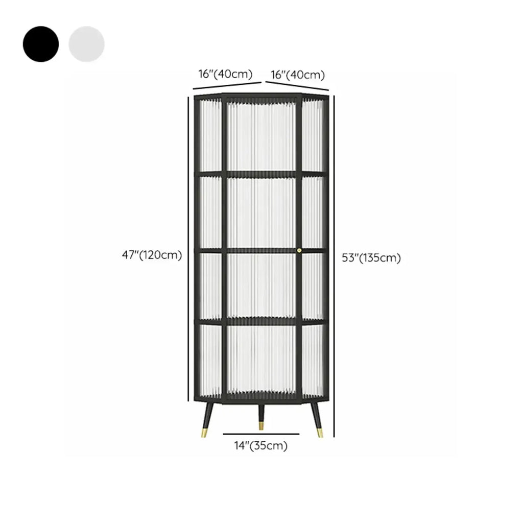 Meuble d'angle moderne en métal noir et verre côtelé