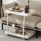 Table d'appoint pivotante rectangulaire moderne en pierre blanche en forme de C