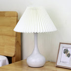 Lampe de table LED noire moderne et épurée avec abat-jour en tissu plissé