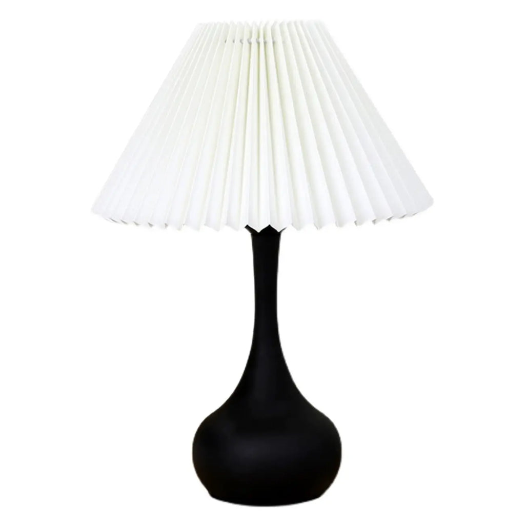Lampe de table LED noire moderne et épurée avec abat-jour en tissu plissé