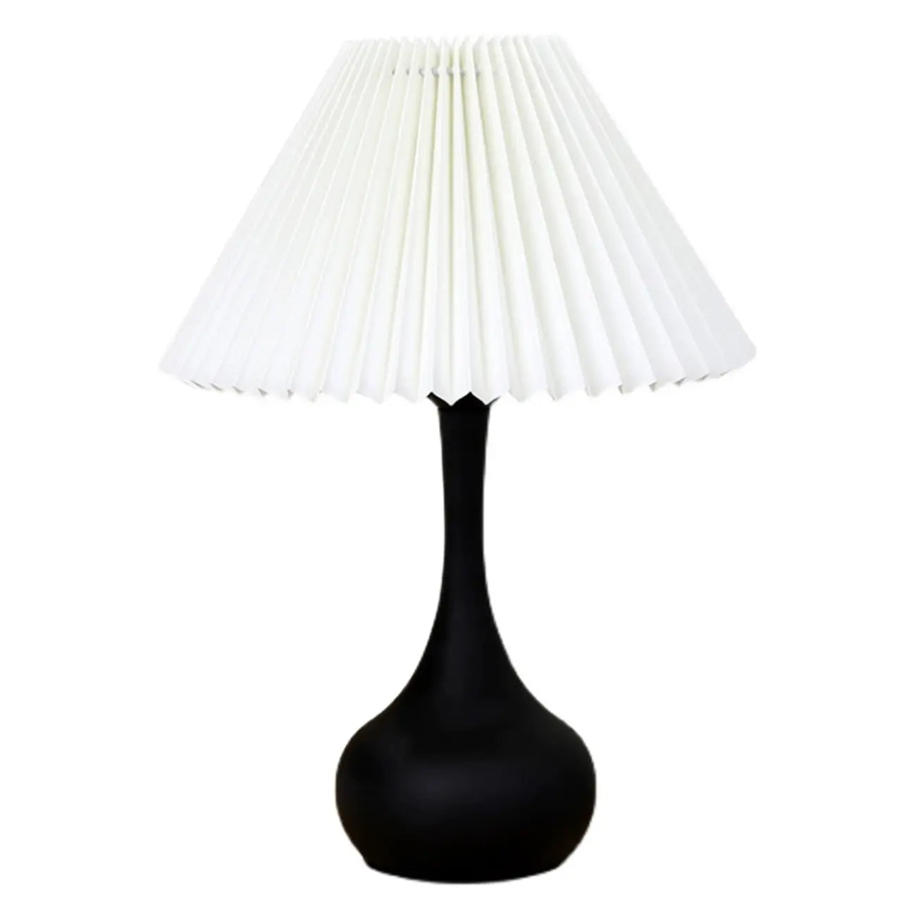Lampe de table LED noire moderne et épurée avec abat-jour en tissu plissé