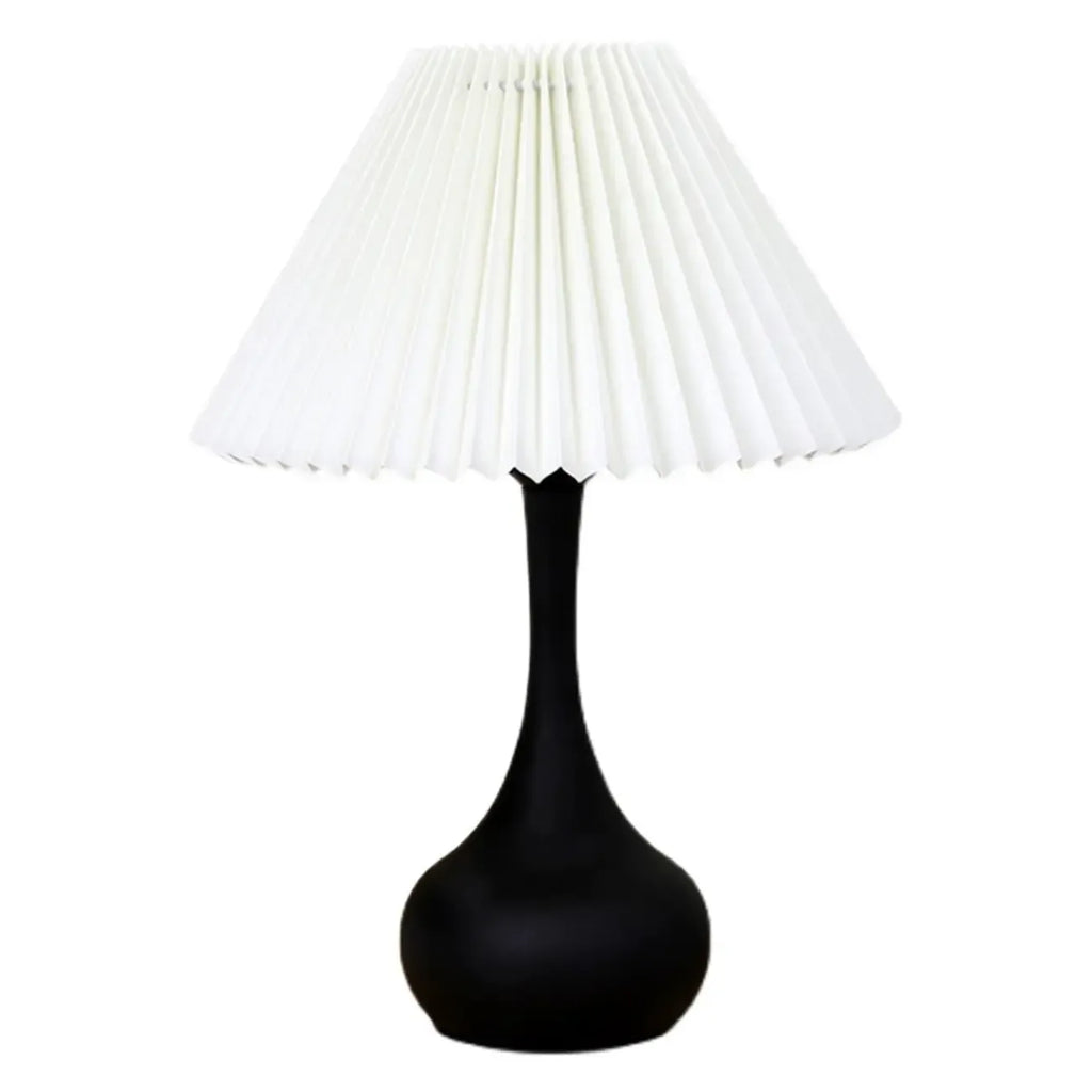 Lampe de table LED noire moderne et épurée avec abat-jour en tissu plissé