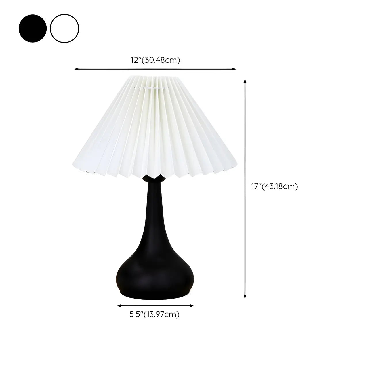 Lampe de table LED noire moderne et épurée avec abat-jour en tissu plissé
