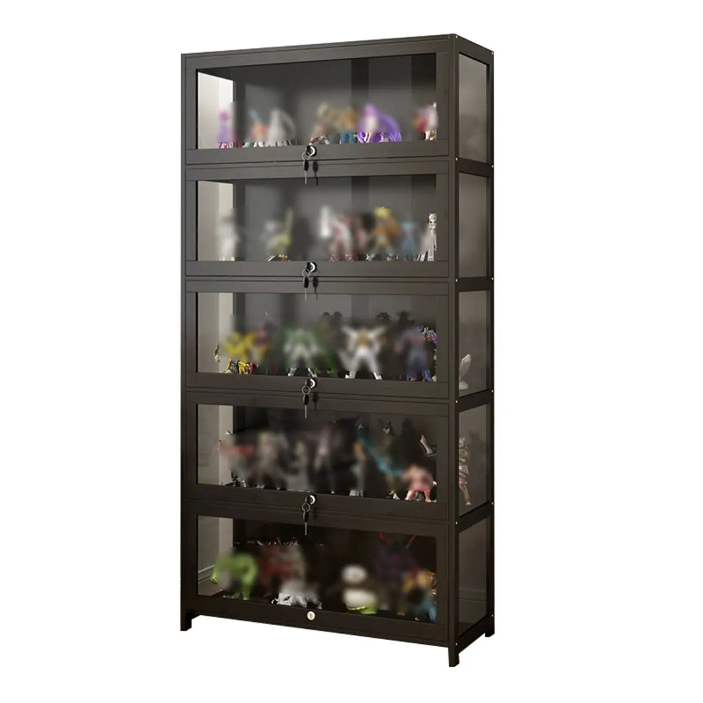 Vitrine moderne en verre noir pour figurines, idéale pour le salon
