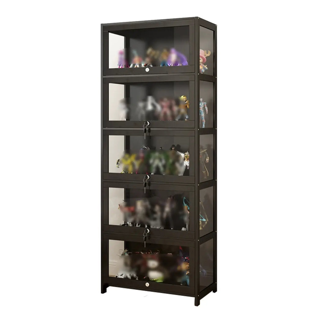 Vitrine moderne en verre noir pour figurines, idéale pour le salon