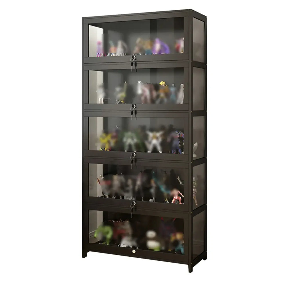 Vitrine moderne en verre noir pour figurines, idéale pour le salon