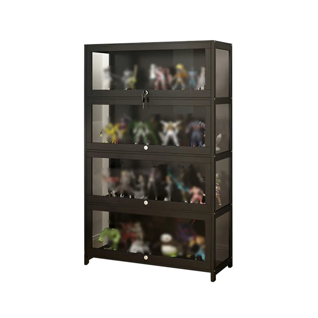 Vitrine moderne en verre noir pour figurines, idéale pour le salon