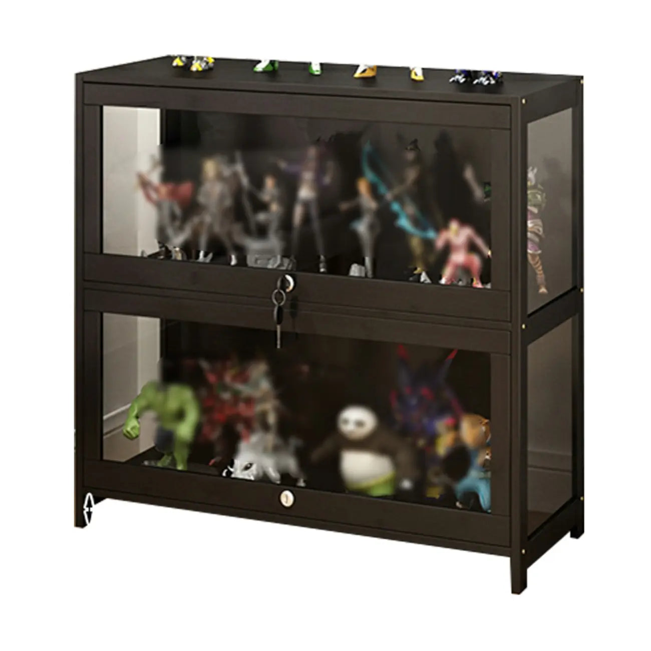 Vitrine moderne en verre noir pour figurines, idéale pour le salon