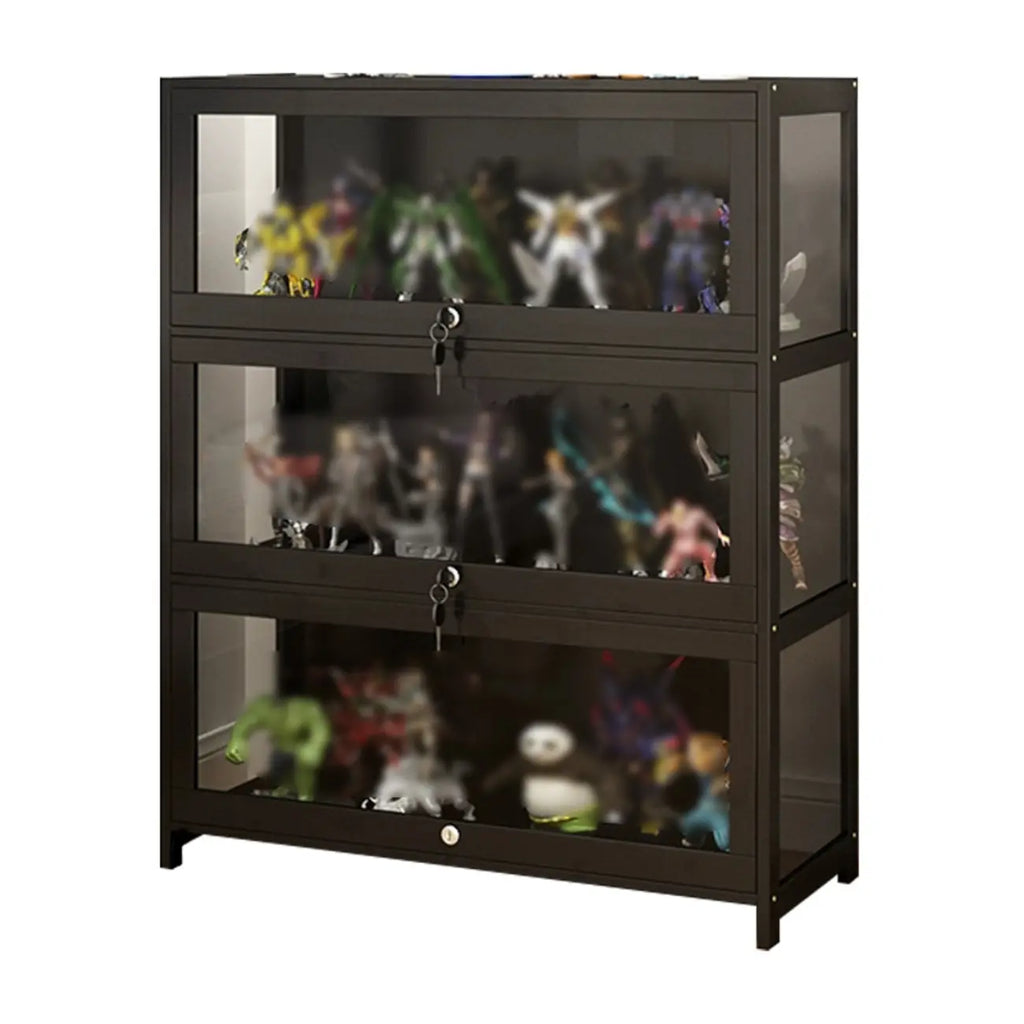 Vitrine moderne en verre noir pour figurines, idéale pour le salon