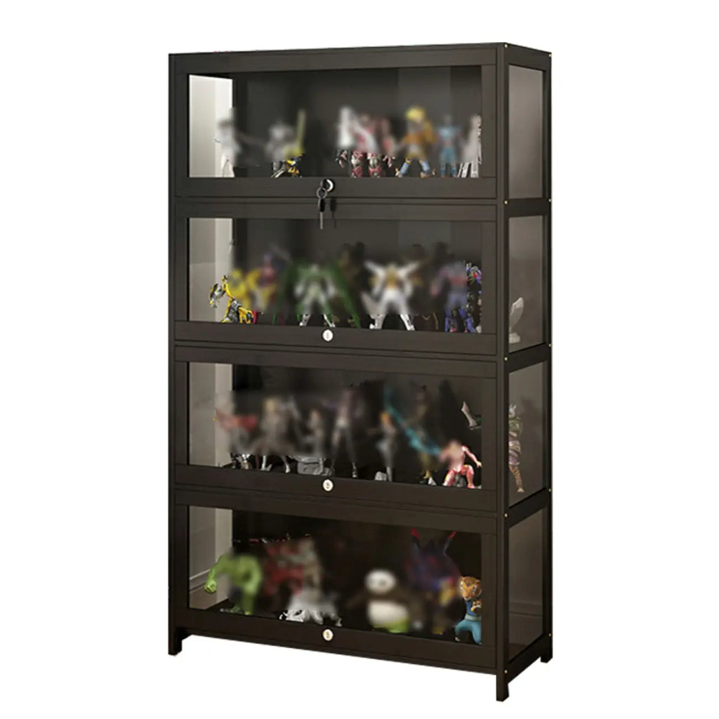Vitrine moderne en verre noir pour figurines, idéale pour le salon
