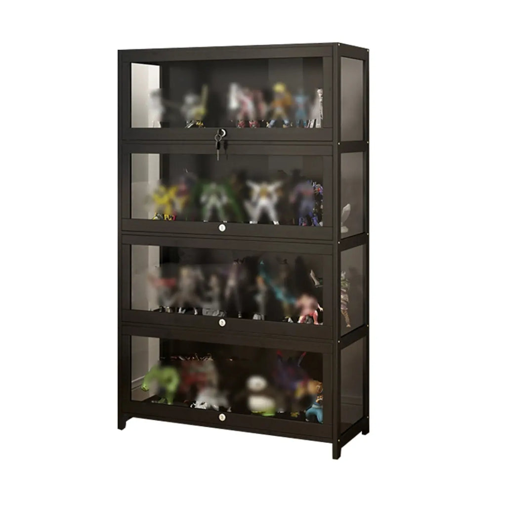 Vitrine moderne en verre noir pour figurines, idéale pour le salon