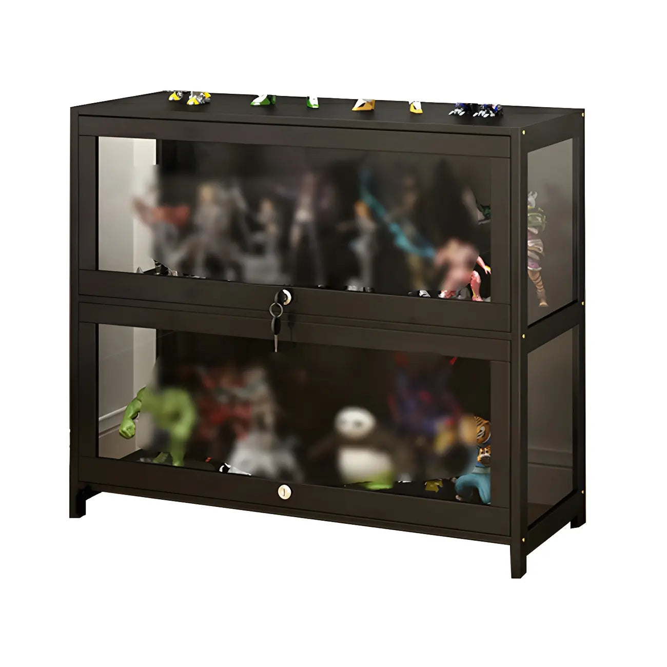 Vitrine moderne en verre noir pour figurines, idéale pour le salon