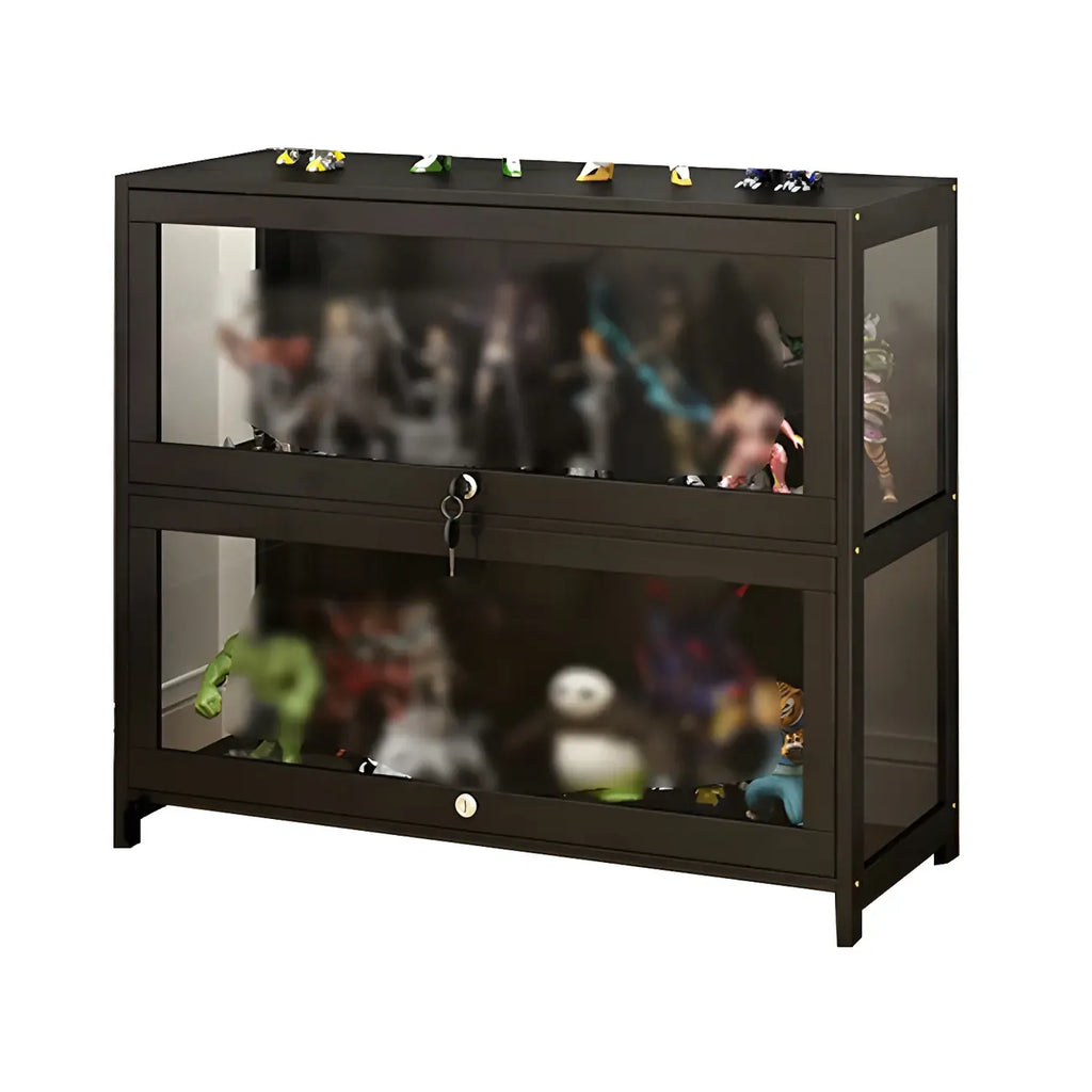 Vitrine moderne en verre noir pour figurines, idéale pour le salon
