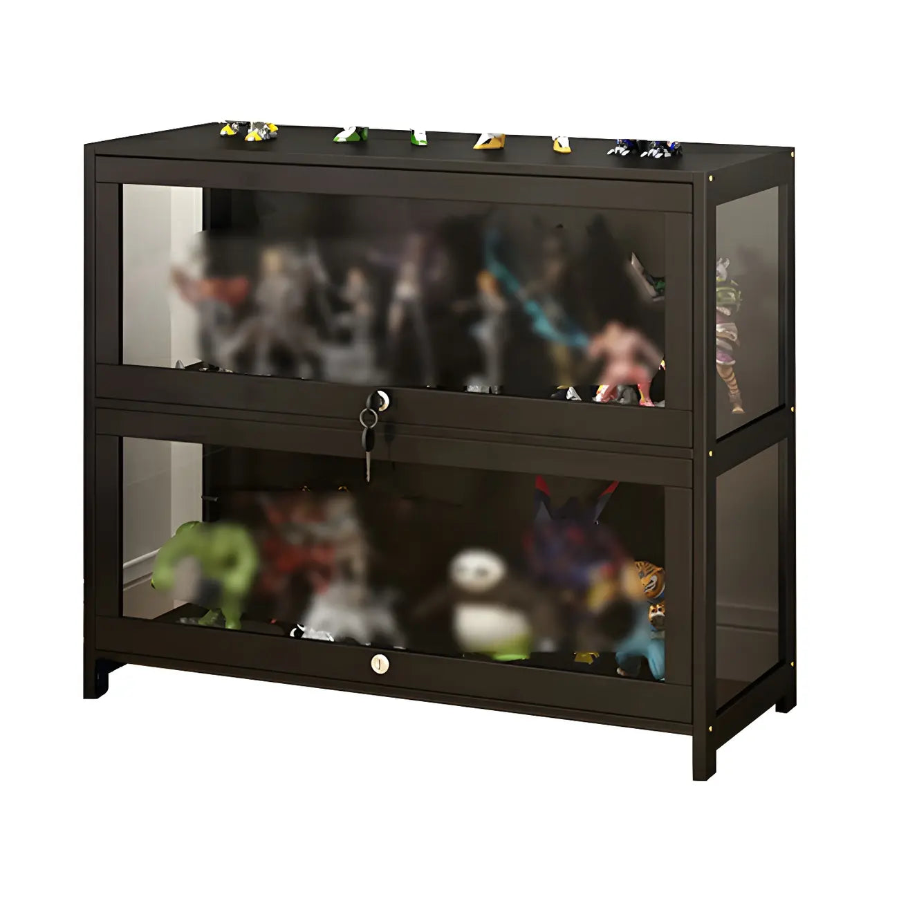Vitrine moderne en verre noir pour figurines, idéale pour le salon