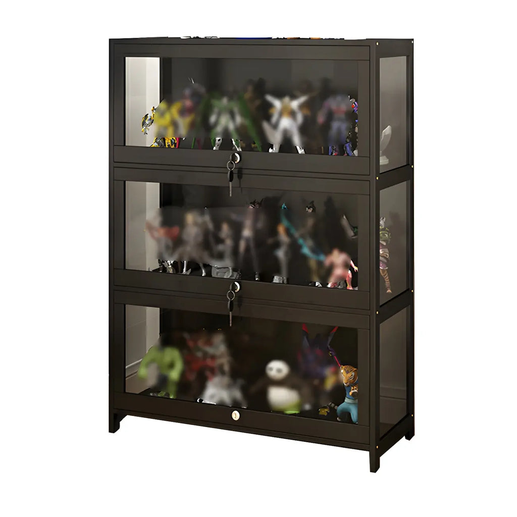 Vitrine moderne en verre noir pour figurines, idéale pour le salon