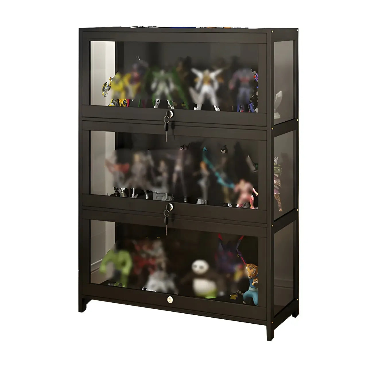 Vitrine moderne en verre noir pour figurines, idéale pour le salon
