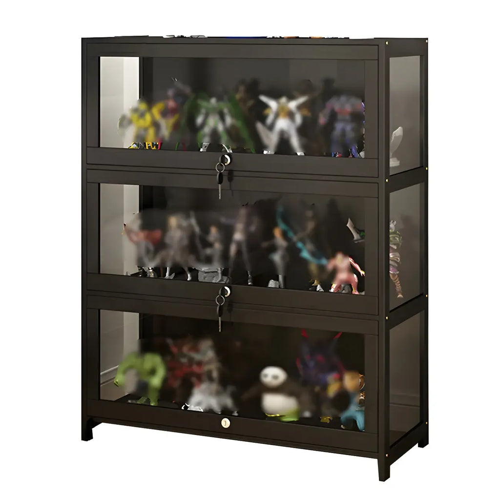 Vitrine moderne en verre noir pour figurines, idéale pour le salon