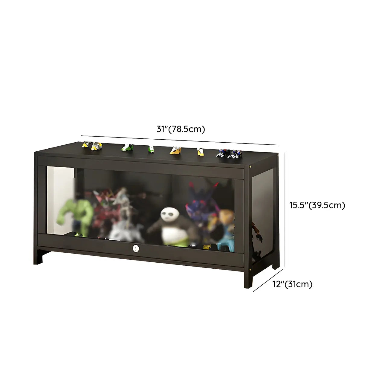 Vitrine moderne en verre noir pour figurines, idéale pour le salon