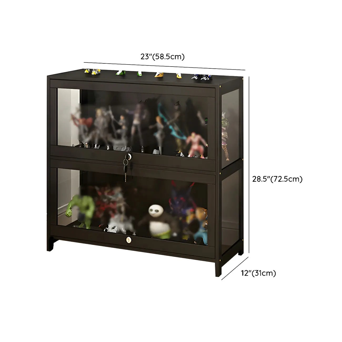 Vitrine moderne en verre noir pour figurines, idéale pour le salon