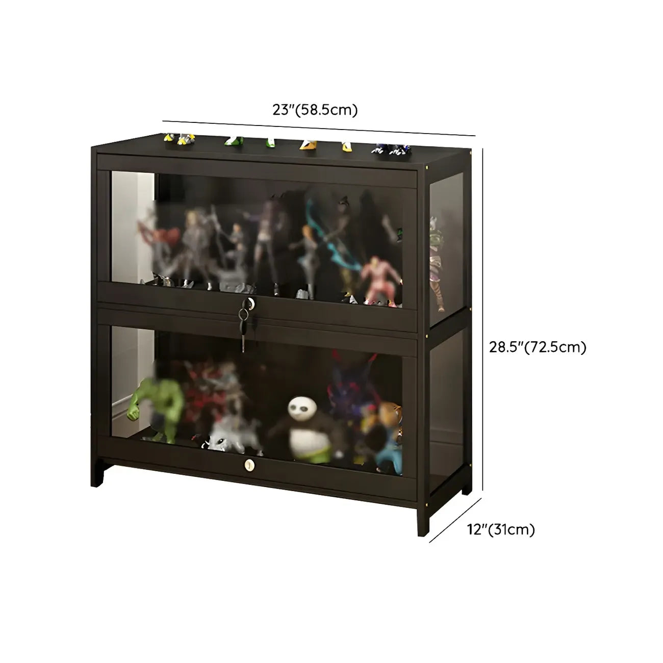 Vitrine moderne en verre noir pour figurines, idéale pour le salon