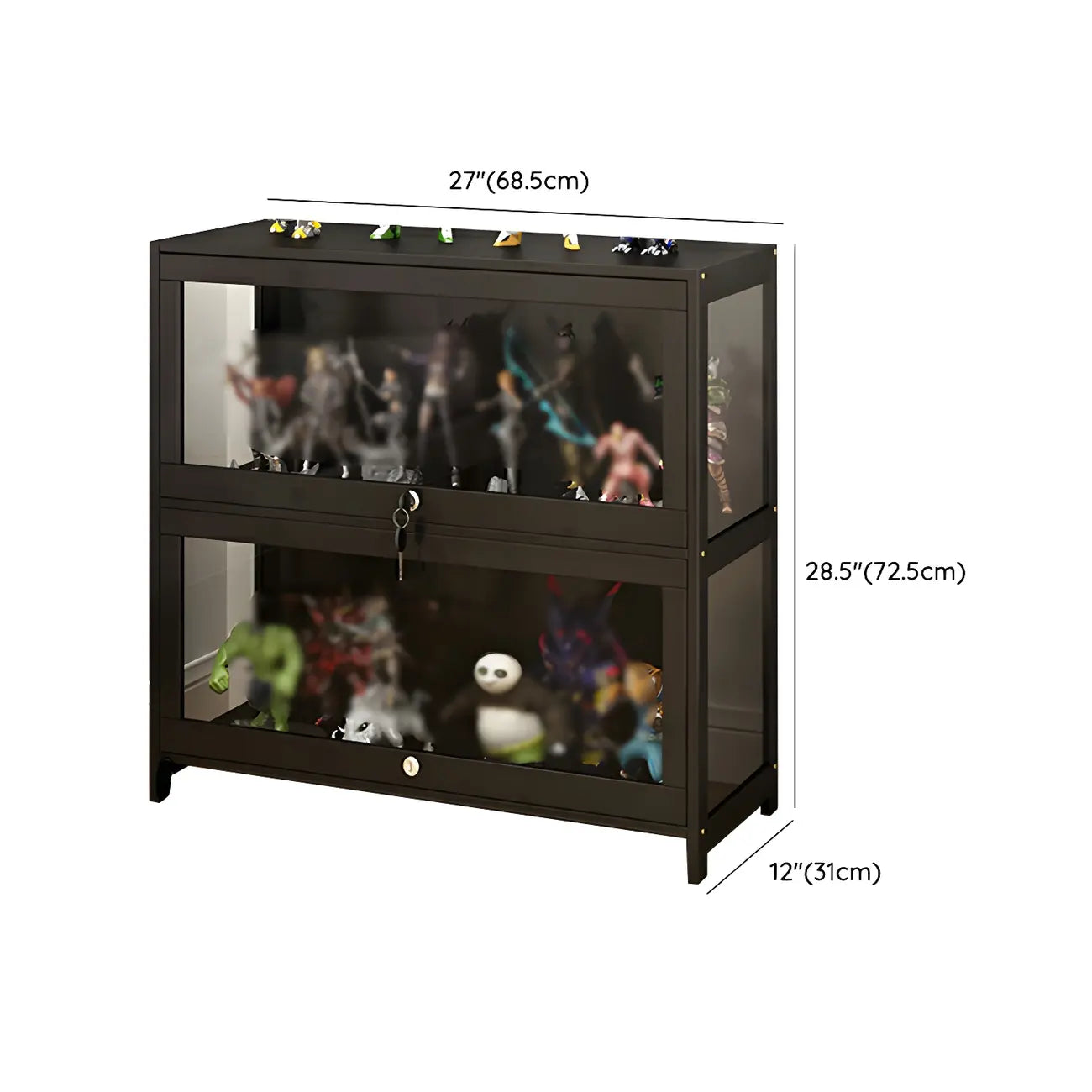 Vitrine moderne en verre noir pour figurines, idéale pour le salon