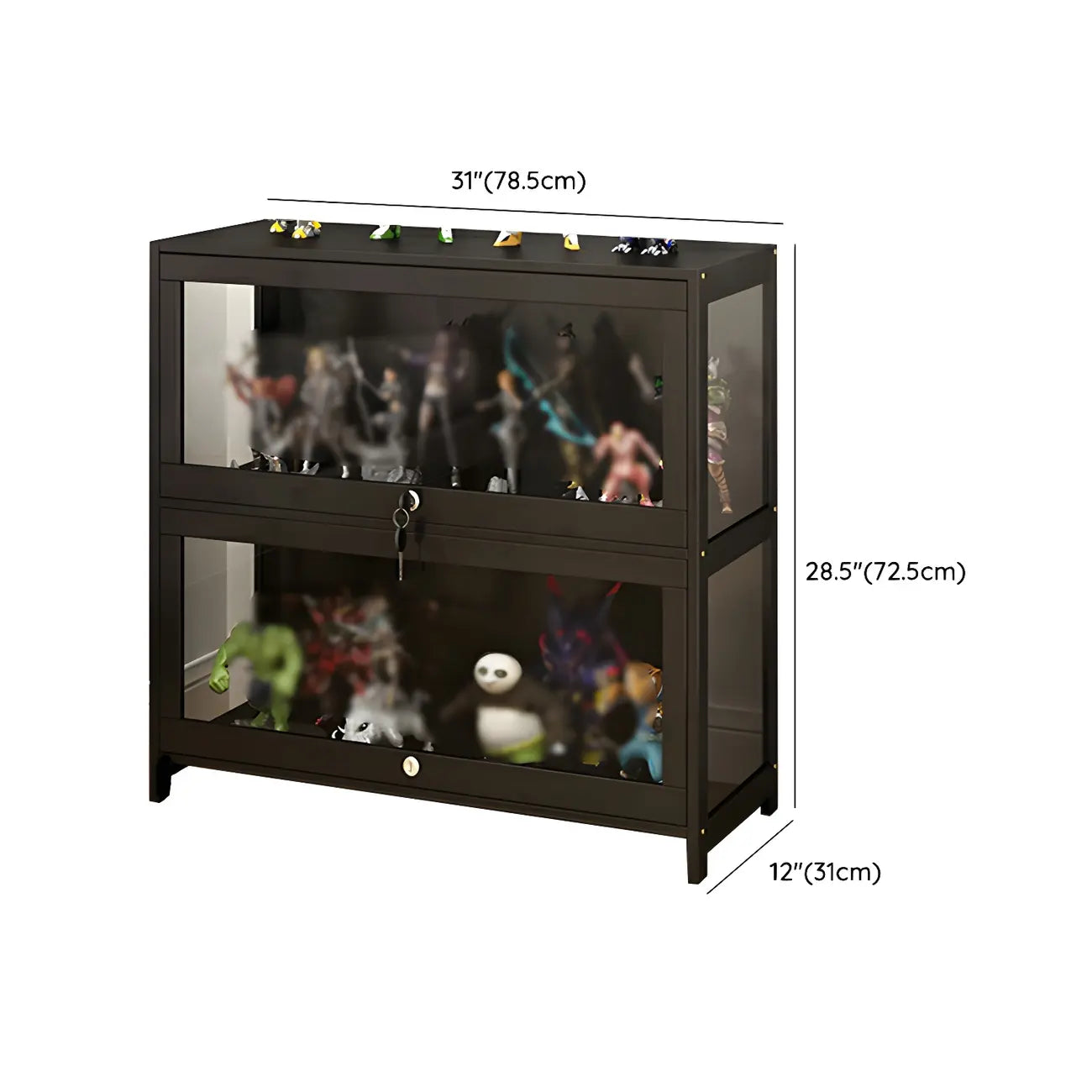 Vitrine moderne en verre noir pour figurines, idéale pour le salon
