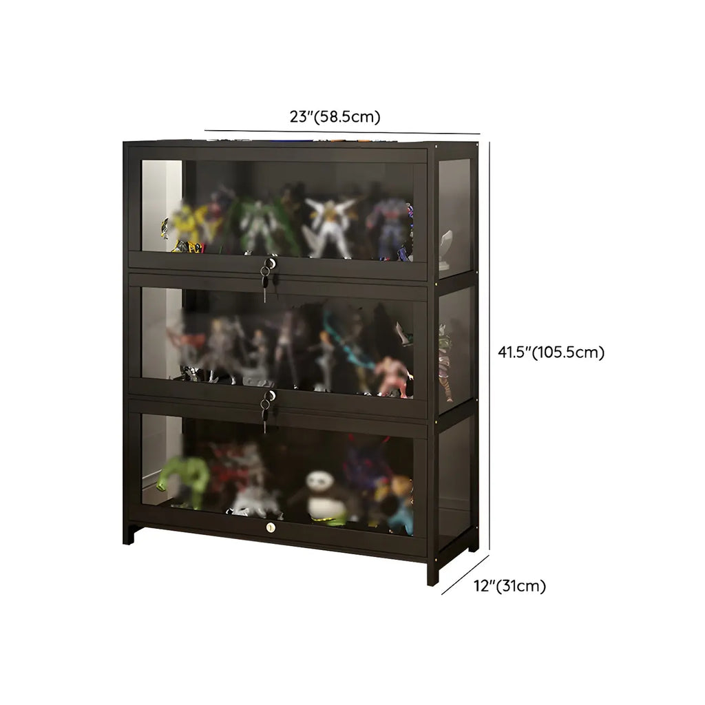 Vitrine moderne en verre noir pour figurines, idéale pour le salon