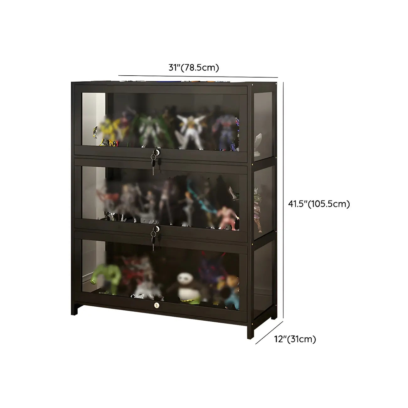 Vitrine moderne en verre noir pour figurines, idéale pour le salon