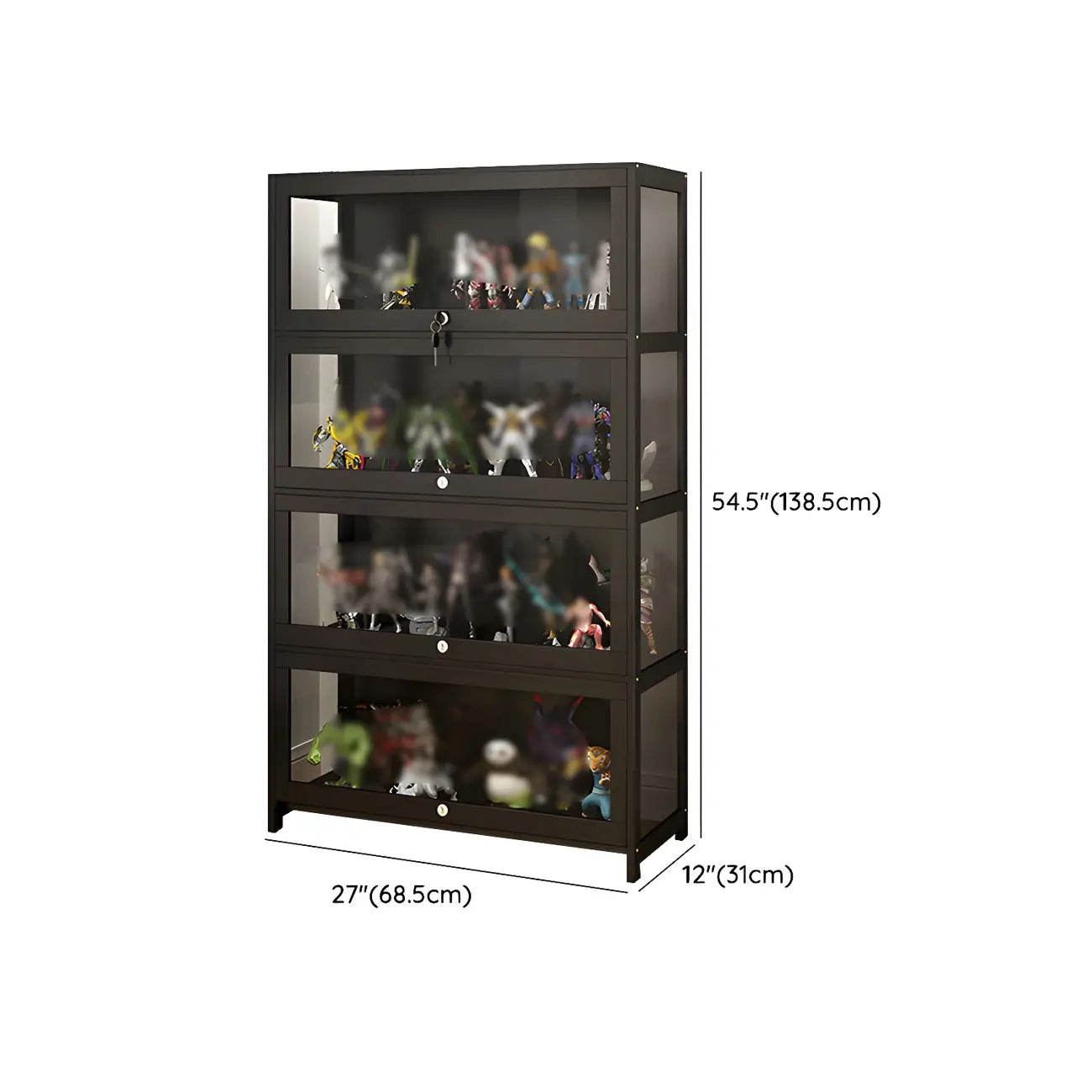 Vitrine moderne en verre noir pour figurines, idéale pour le salon