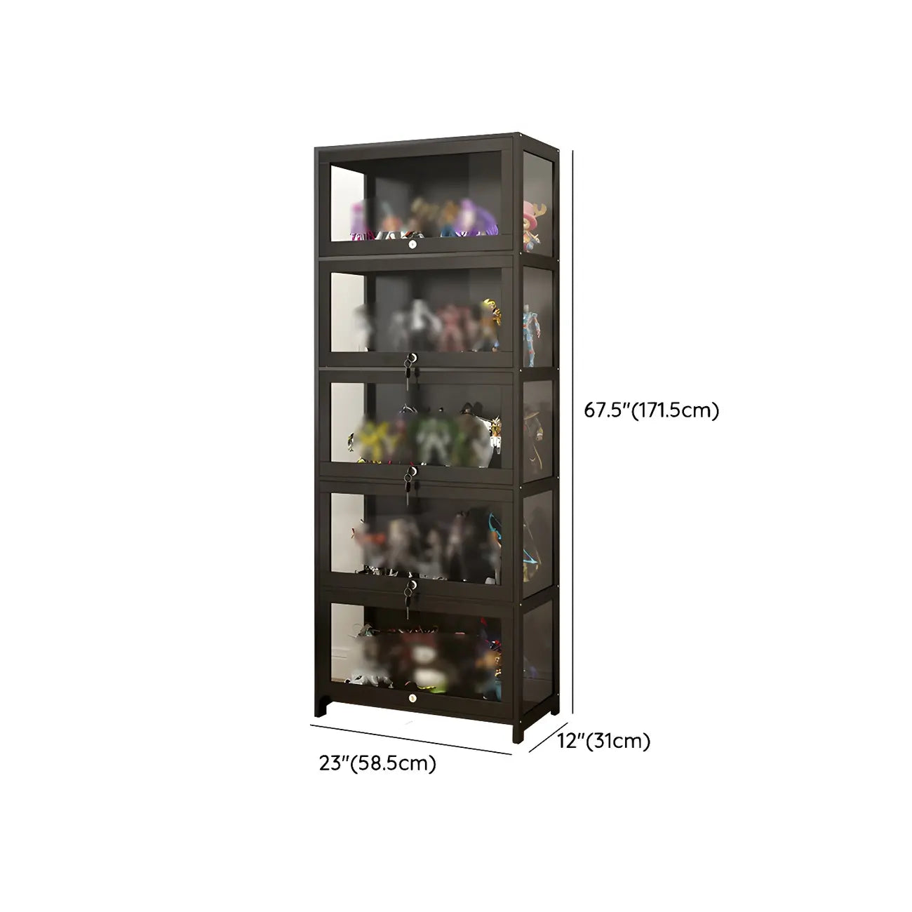 Vitrine moderne en verre noir pour figurines, idéale pour le salon
